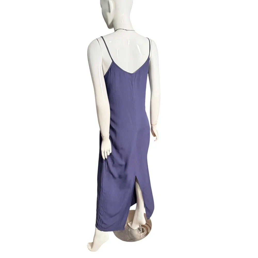 Beth Schaeffer Y2K Purple Crinkle Slip Maxi Dress Spaghetti Strap Back Slit M - Picture 2 of 6